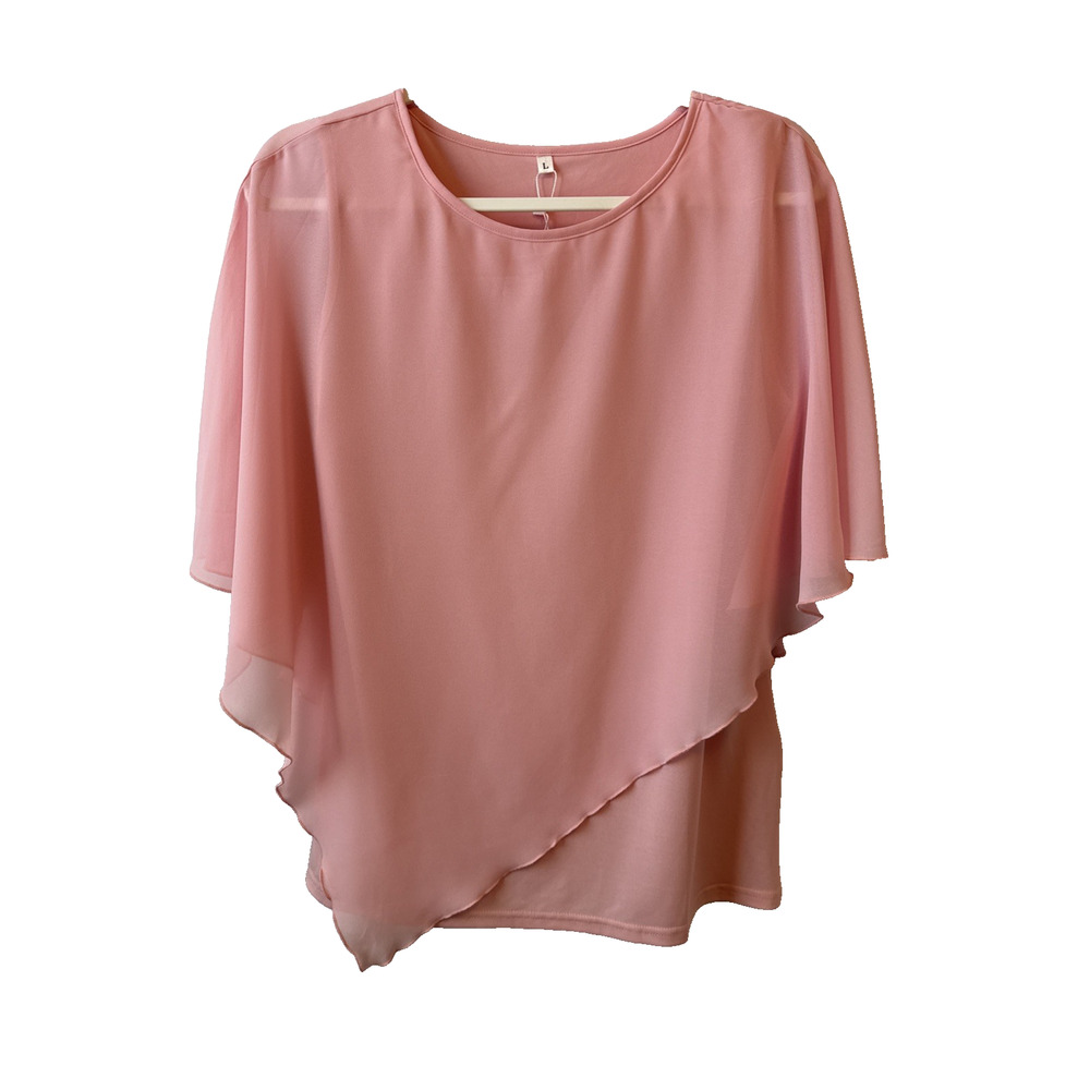 Qixing‎ Women's L Fairy Pastel Pink Overlay Cape Blouse Angel Soft Flowy Cottage